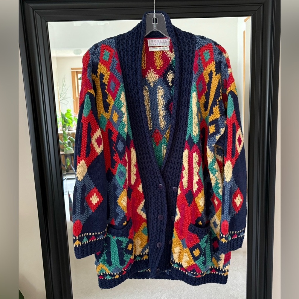 Vintage SEGRETS Hand Knitted Colorful Cardigan Sweater